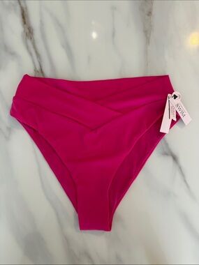 NEW Victoria's Secret V Front High Waist Bikini Bottoms Swimwear Large Pink